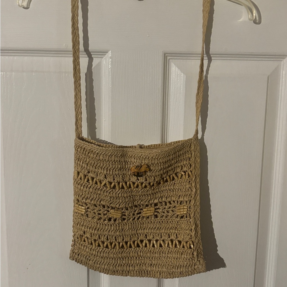 The Scala Collection Stylish Tan Woven Shoulder Bag . New no tags